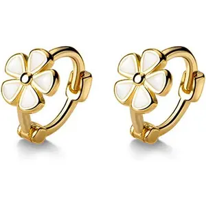 925 Sterling Silver Mini Flower Huggie Hoop Earrings Small 18G Cartilage Helix Hoop White Enamel Daisy Flower Sleep Earrings Jewelry Gifts for Women