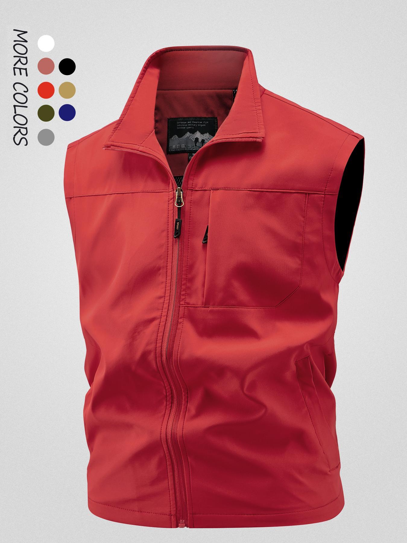 Men's Solid Hooded Vest Jacket, Sleeveless Gilet, Sleeveless Waistcoat, Regular Fit Casual Outdoor Fishing Vest, Men's Outerwear for All Seasons, Menswear