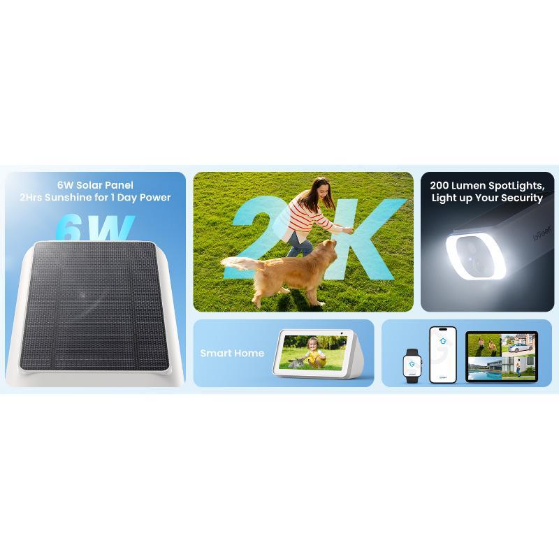 Solar Camera Outdoor Wireless, 2K WiFi Battery Powered Cameras System for Home Security with Embedded Panel, AI Motion Detection, Smart Spotlight & Alarm, Color Night Vision,No Hub Needed