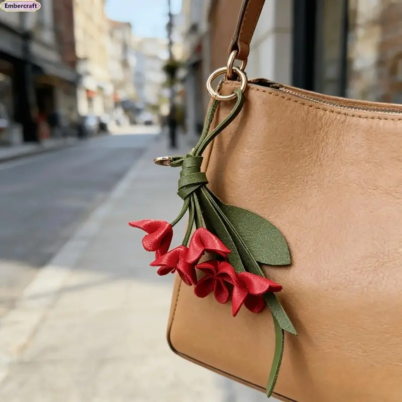 Handmade Red Lily of the Valley Floral Bag Charm Keychain, Coquette‑Style Aesthetic Accessory For Bags Backpacks Keys