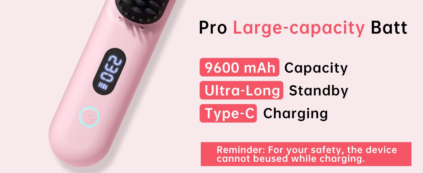 Cordless Hair Straightener Brush - Portable Straightener Brush with 9 Temp Settings, Mini Straightening Comb for Travel, 9600mAh Rechargeable Batt & 224 Million Negative Ions (Pink)
