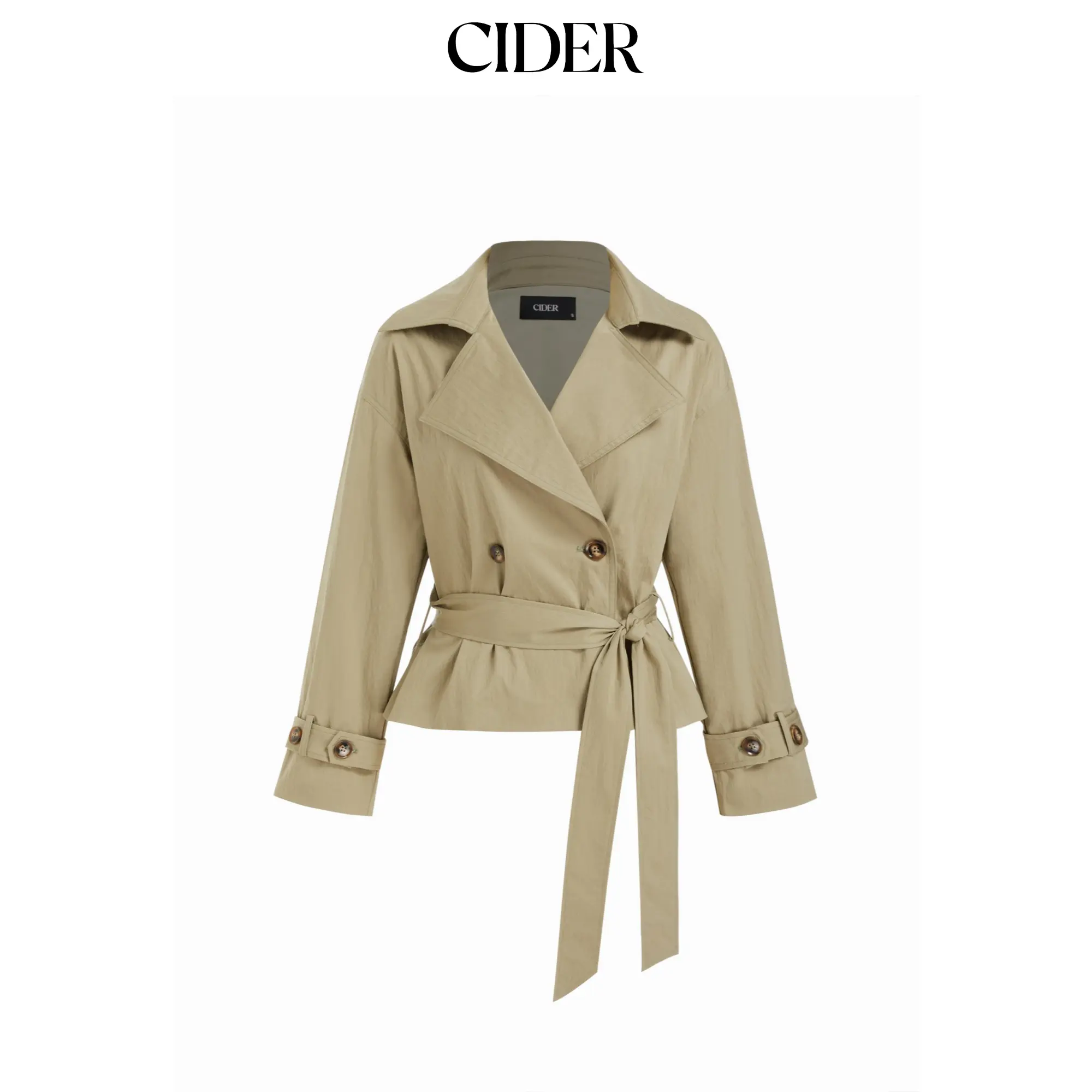 Cider Cotton-blend Collar Long Sleeve Belted Crop Windbreaker