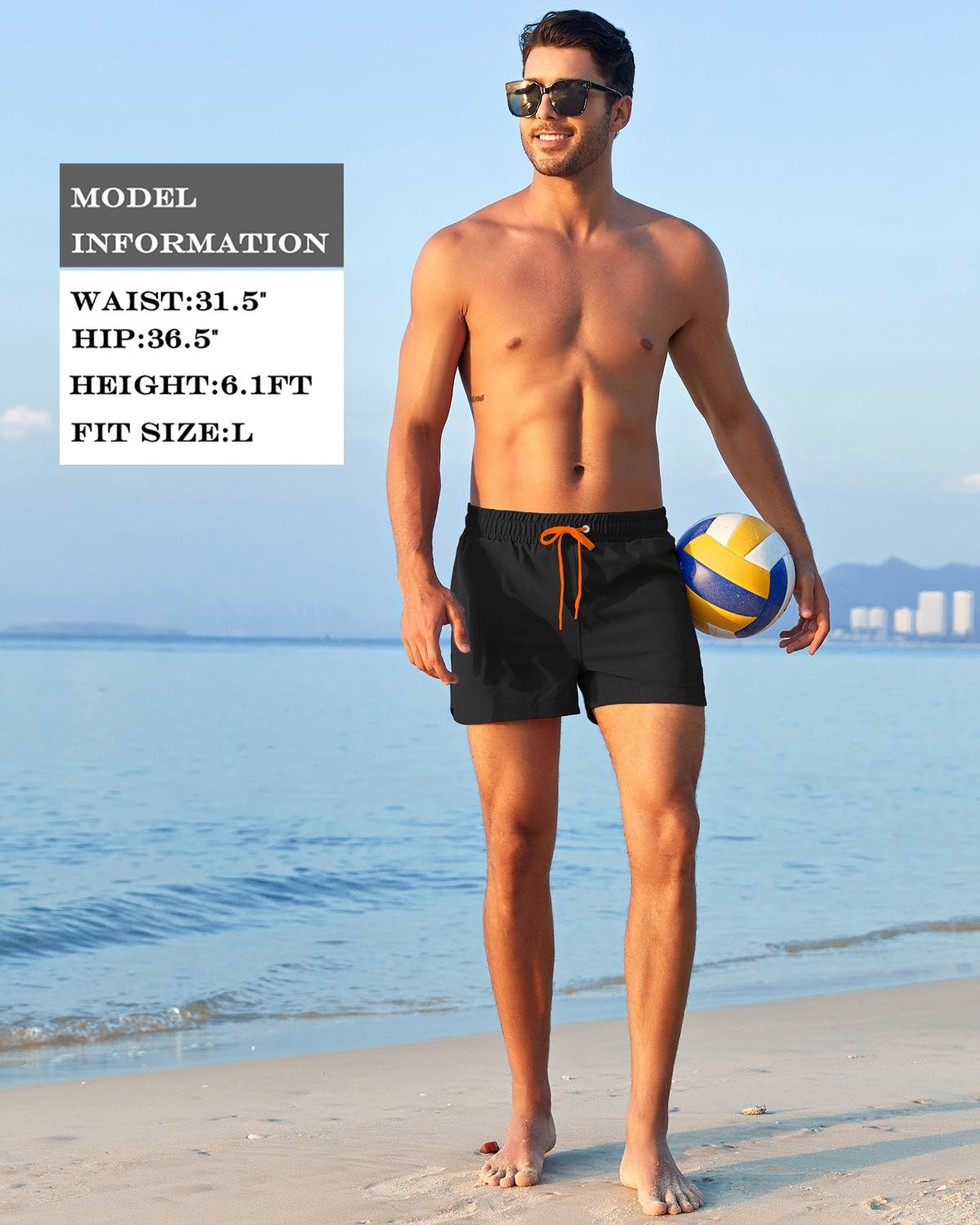 Men's beach shorts with inner mesh, three-quarter length, stylish, anti-embarrassment, quick-dry swimming trunks, trendy and quick-drying