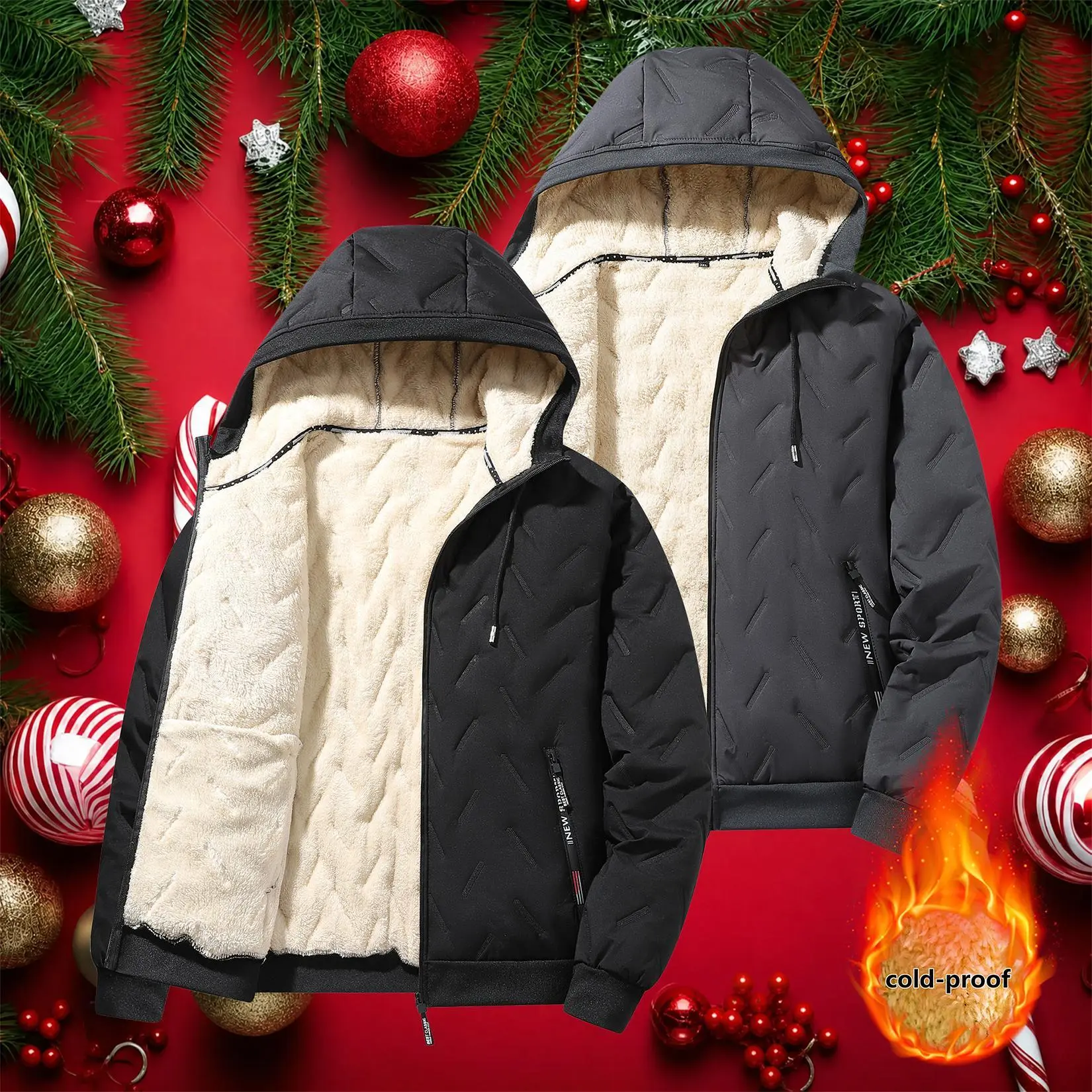 Men's Winter Jacket Sherpa Lined Hooded Jacket Fleece Lined Coat Windproof Warm Jacket for Men Casual Outdoor Workwear Zip Up Hooded Bomber Jacket Thick Thermal Jacket Streetwear Outerwear