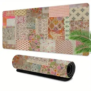 Vintage Patchwork Pattern Mouse Pad, Rectangle Gaming Mouse Pad, Office Desk Keyboard Mat for Home Office Desk, Non Slip Mousepad, Universal Mouse Pad, Computer Desk Pad