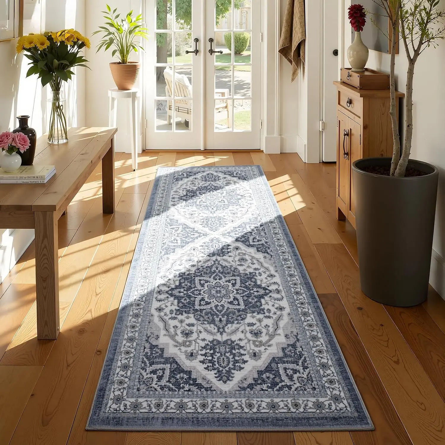 Washable Runner Rug ,2x6 Non-Slip Soft Boho  Hallway Runner Rugs, Low Pile Silk  Long Carpet Runner Rug for Entryway Bedroom, Kitchen, Laundry, Bathroom.