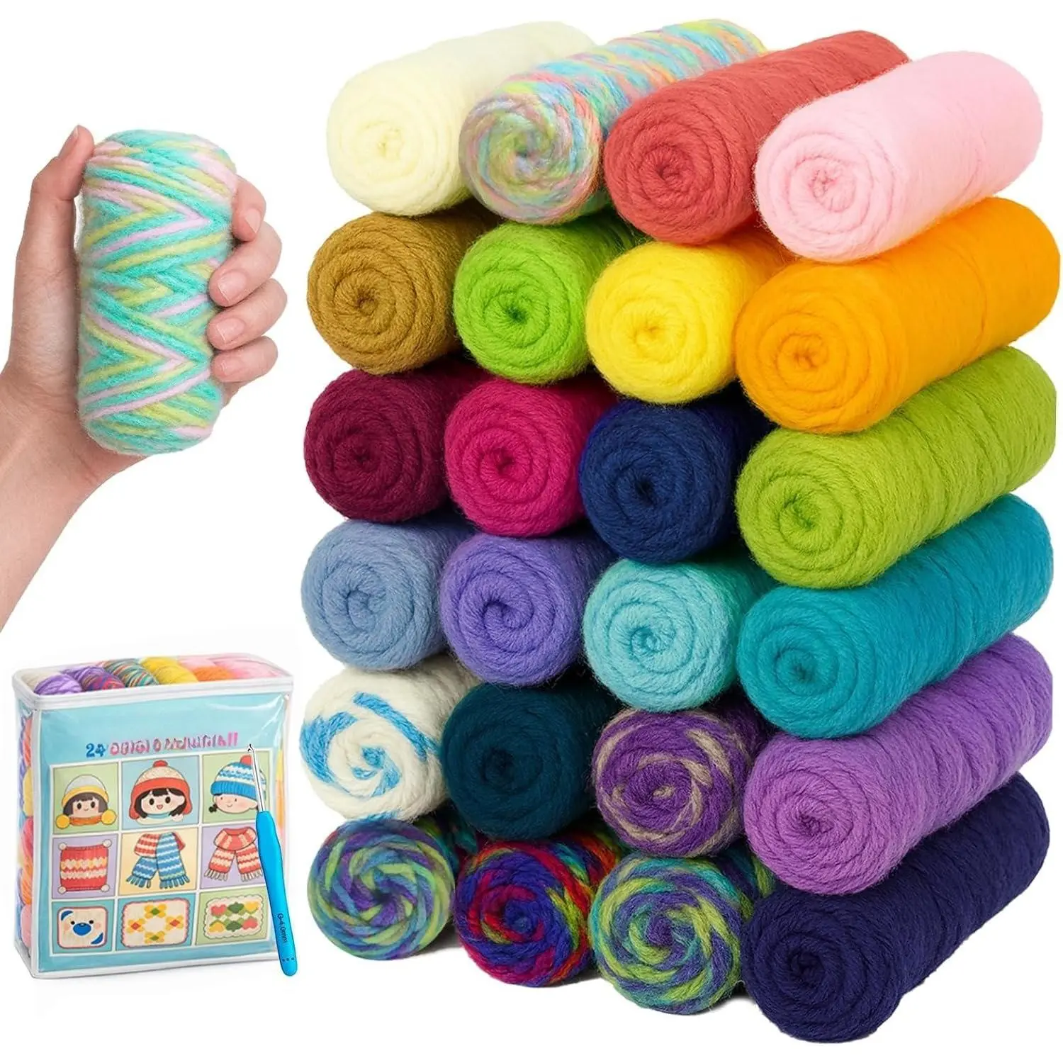 Crochet Yarn Kits for Armigurumi, 1312 Yards  4 Medium (Worsted) Crochet Yarns Bundle for Crafts,24 Colors Knitting Yarn Skeins with 4.0mm Crochet Hook