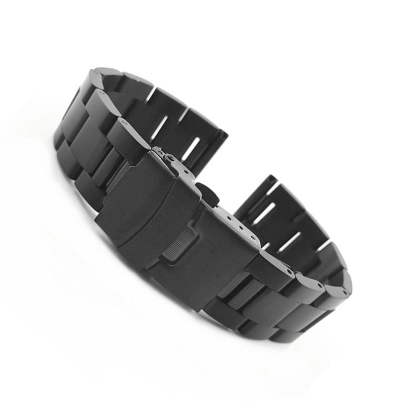 Three-bead solid stainless steel watch strap with double safety clasp, black steel diving watch chain