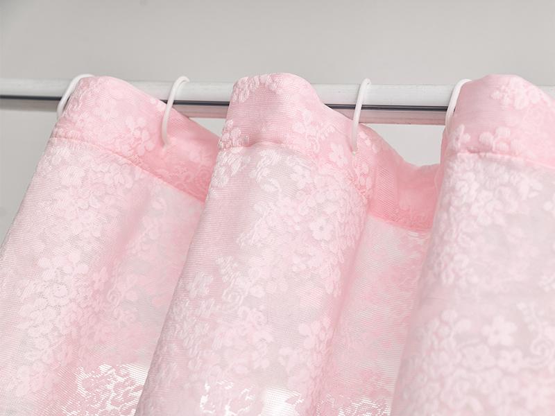 Pink Lace Shower Curtain - Vintage Shower Curtain with Attached Valance, Floral Lace Bath Curtain for Bathroom, Farmhouse Style Shabby Chic Bath Curtain Sc