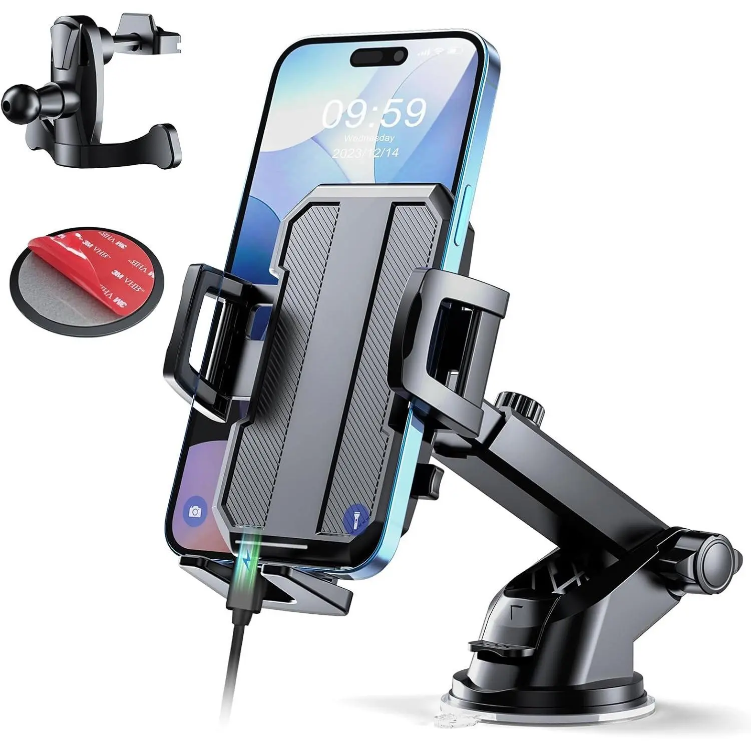 Upgraded 3-in-1  Phone Holder Mount [ Suction] Phone Mount for  Dashboard Air Vent Windshield,for   Android Phone (Black)