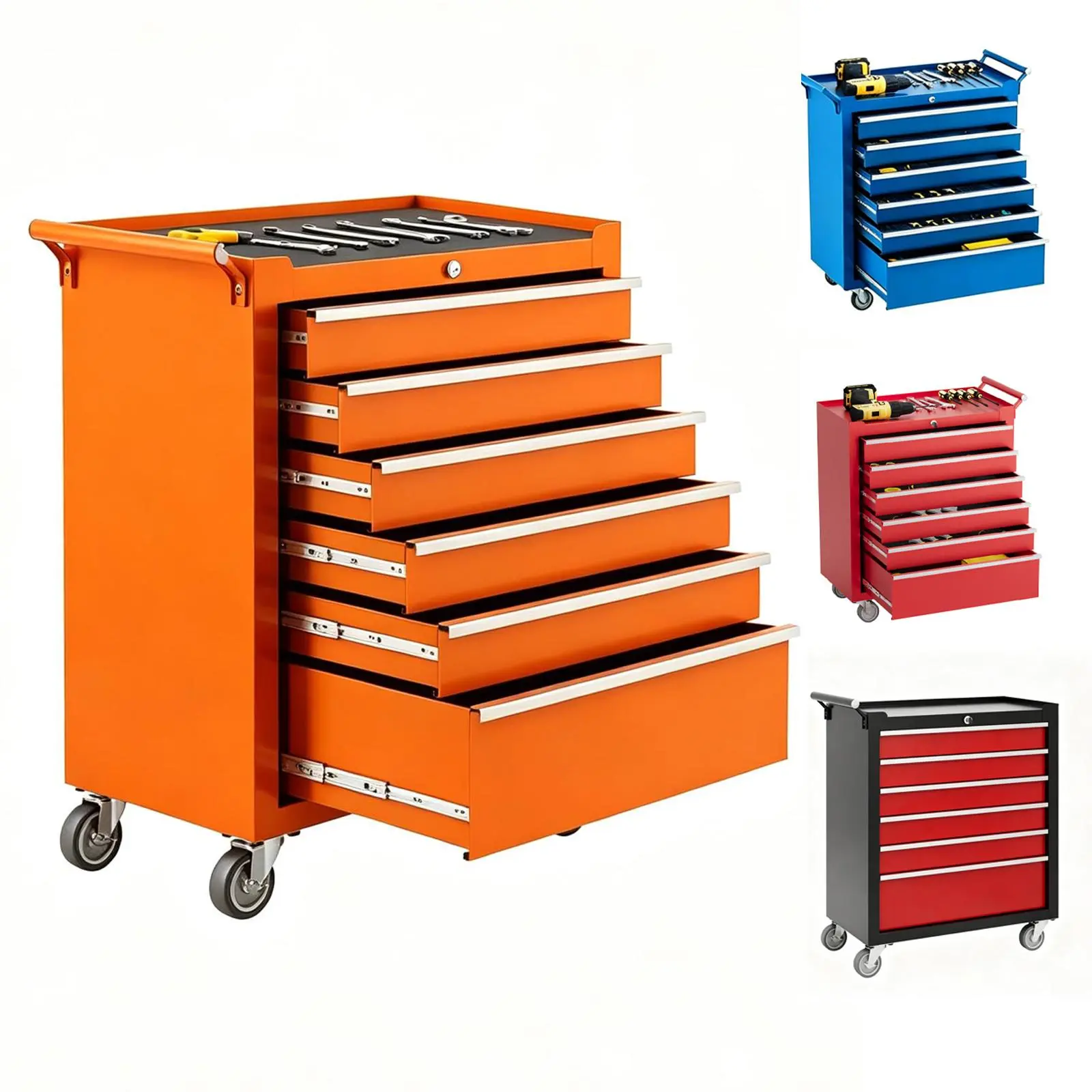 Gaomon 24 Inch Cold Rolled Steel Tool Chest with Wheels, 6-Drawer Mobile Garage Storage Cabinet, Heavy Duty Workshop Organizer with Smooth-Glide Drawers, Portable Tool Box for Home Garage, Workshop