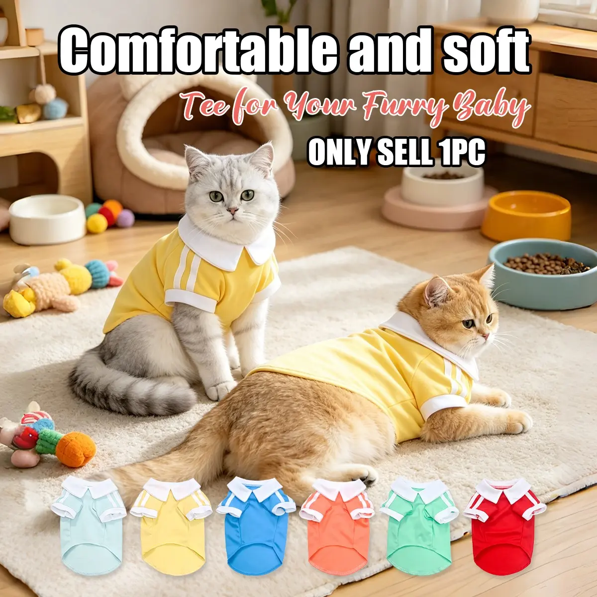 Pet Polo Shirt, Breathable Fabric, Classic T-Shirt, Multiple Colors and Sizes, Suitable for Cats and Dogs Under 6kg, Husky Clothes
