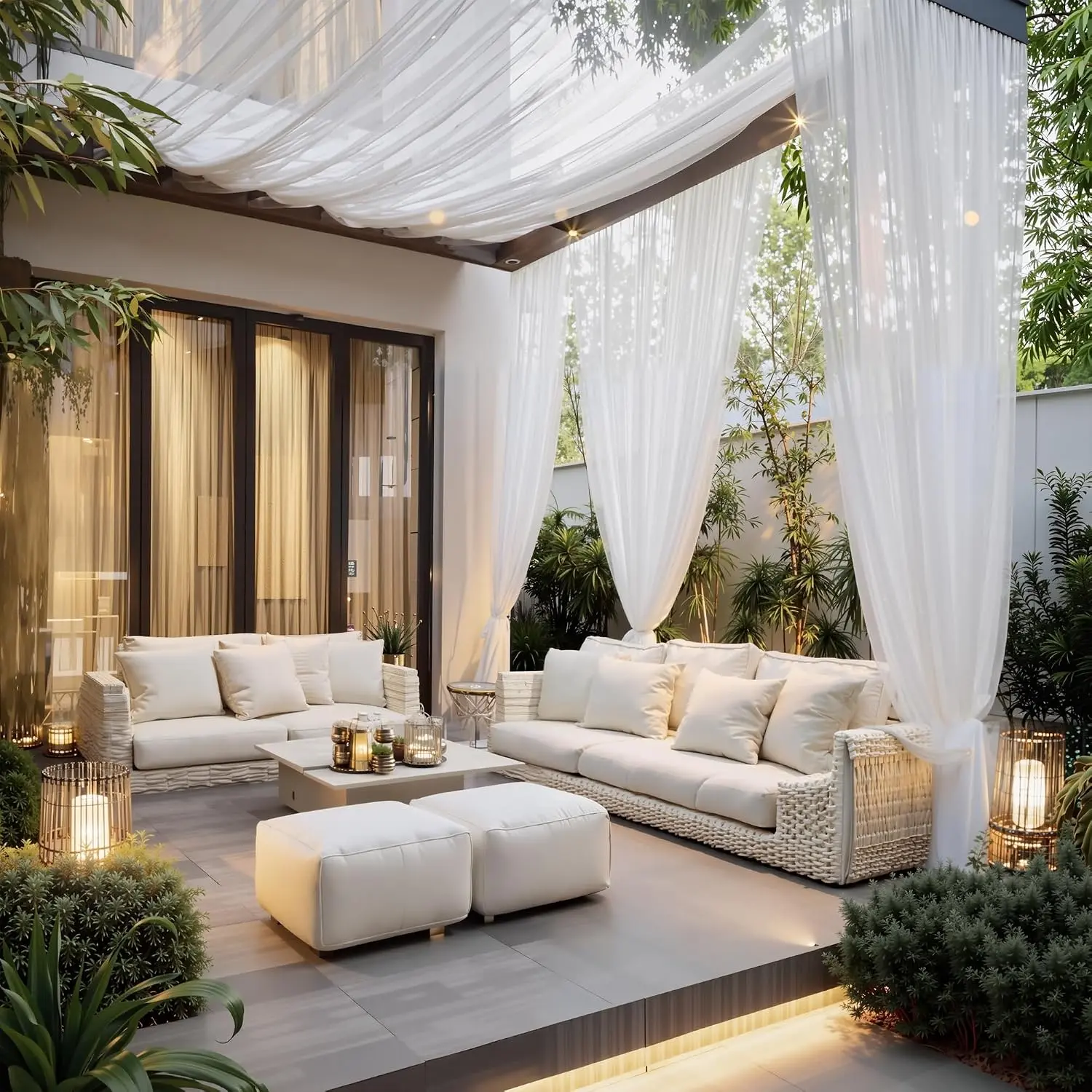 2-Panel Polyester Clothes Airy Mesh Sheer Curtains - 118x98" Waterproof Insect Block, DIY Rod-Adjustable Length & Width, for Sunrooms, Outdoor Use, White