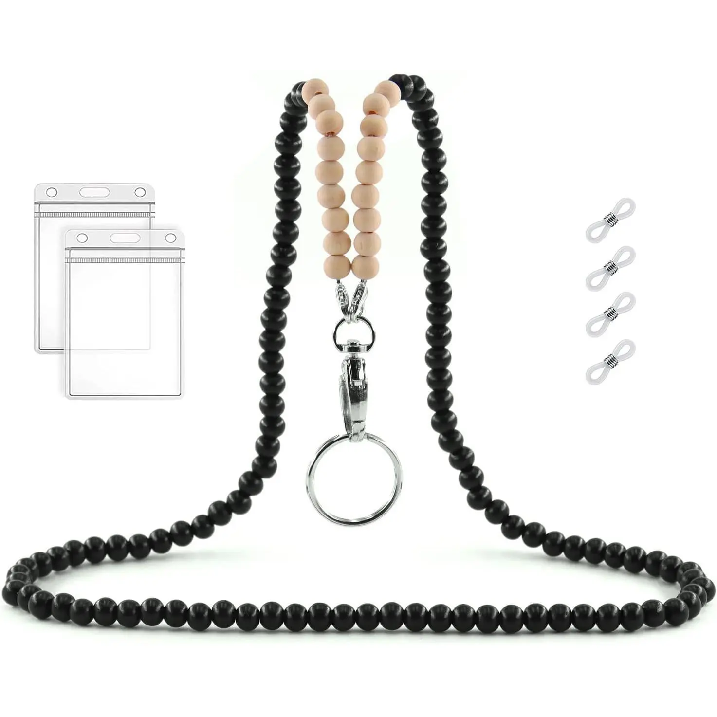Beaded Lanyards for ID Badges and , Wooden Lanyards with ID Holders, Cute Personalized  Lanyards for ID Badges Glasses  Mask for Women Teachers Adult