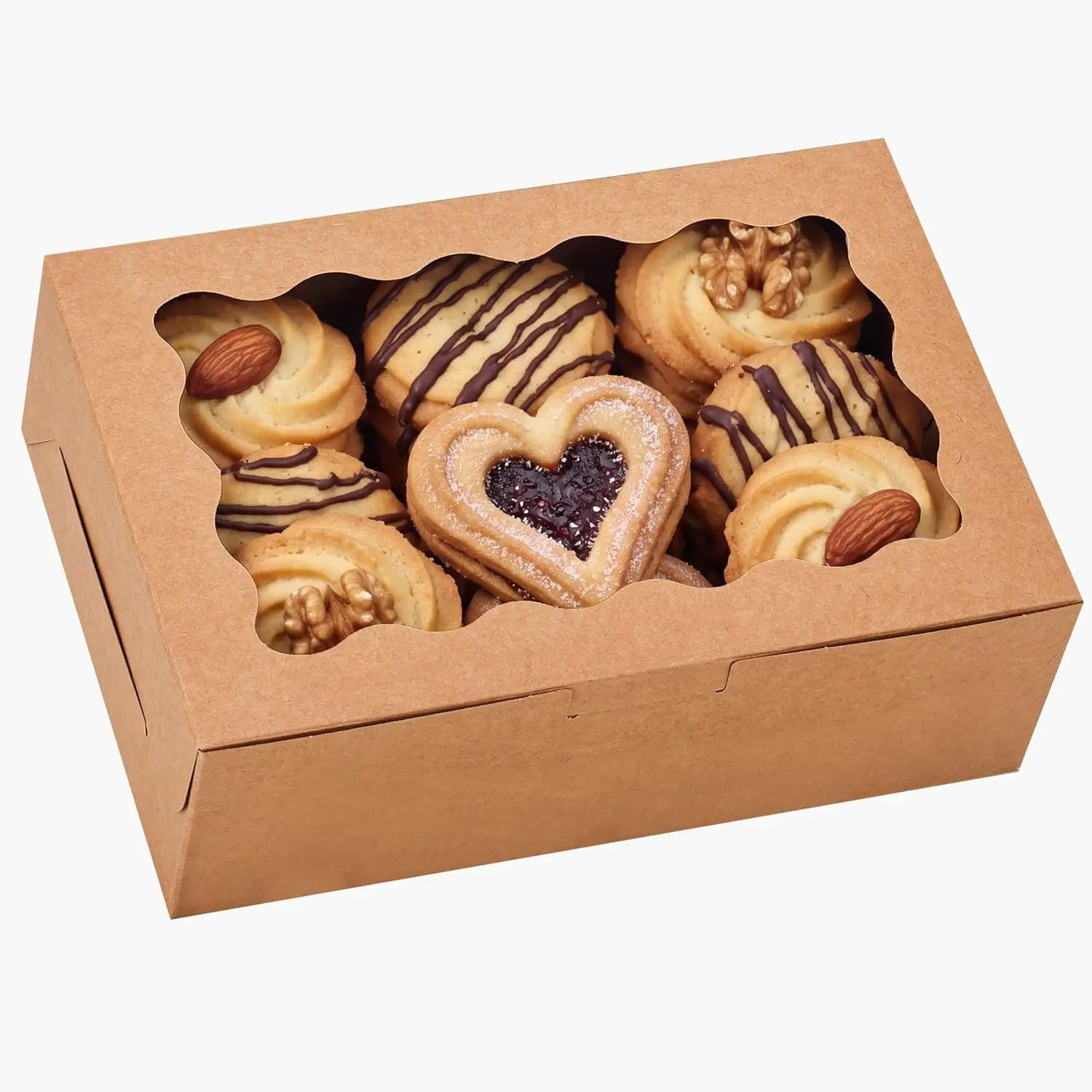 10 count Cookie Boxes with Window, 9x6x3 In Brown Bakery Boxes