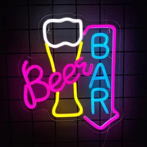 Neon Beer Sign LED Wall Decor, Bar Club Store Coffee Shop Party Hotel Gift, Home Bar Cave Beer Logo, Stylish Lighting Accessory