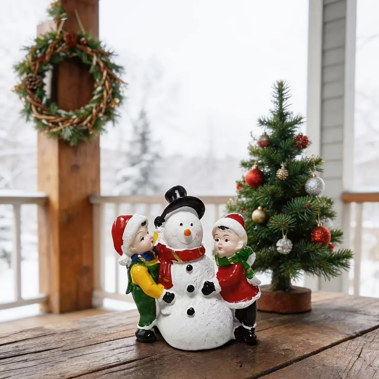 1pc Christmas Snowman Resin Ornament, Vintage Desktop Holiday Decor, Festive Tabletop Decoration Gift, Christmas Home Decor Item