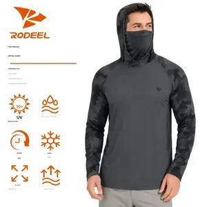【RODEEL】915 Sun Hoodie Shirts w/ Mask Neck Gaiter Men UPF 50+ UV Protection Long Sleeve Lightweight Quick Dry Moisture Wicking Breathable Athletic Activewear for Outdoor Fishing Boating Hiking Construction Roofing Landscaping SummerWins