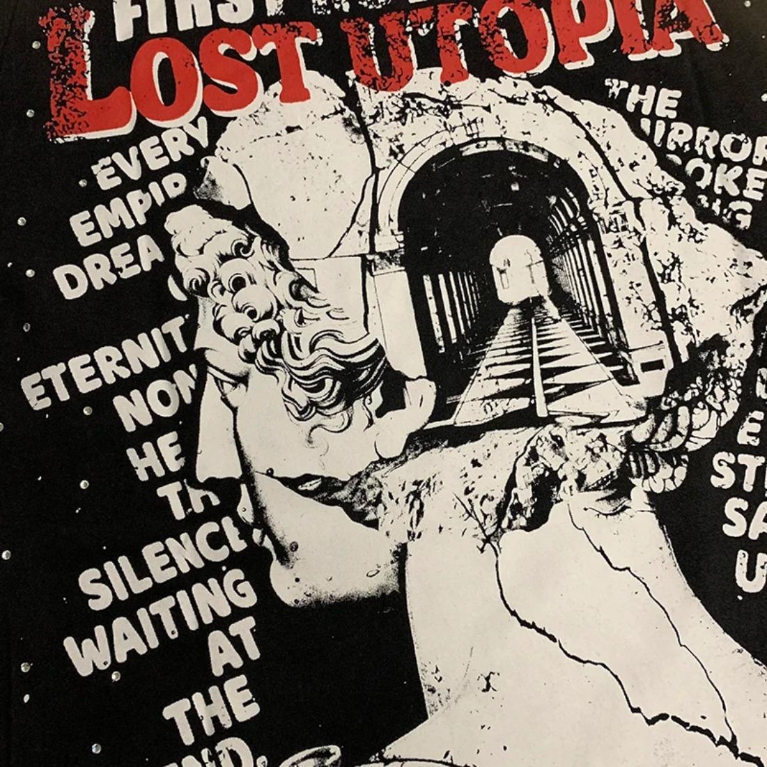 Casual FIRST ROW T-Shirts Washed Street Fashion American Style Hot Drill Letters Mens Womens High Quality Short Sleeves Tee Streetwear Trendy Graphic Tee Urban Fashion Cool Casual Look Unisex Stylish Summer Tee