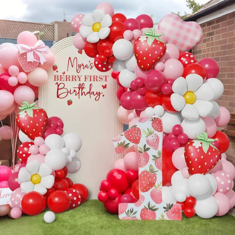 137 Pcs Strawberry Balloon Garland Arch Kit, Strawberry Cherry Orange Foil Balloons, Party Decorations for Birthday, Wedding, Baby Shower, Gender Reveal with Balloons & Girl Princess Themed Parties