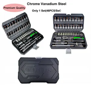 46-Piece Cr-V Car Repair Tool Set, Durable Metal Kit with Socket Wrenches, No Power Needed, DIY Auto Maintenance, Organized Storage Box