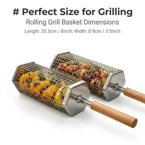 Stainless Steel BBQ Grill with Handle, Heat-Resistant Design, Portable Outdoor Essential, Hexagonal Fire Pit Cooking Basket, Camping BBQ Accessories, Grilling Accessories