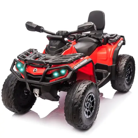 12V 2-Seater Kids Electric ATV Ride-On 4-Wheel Car - Remote Control, Bright LED Lights, Music, Horn, USB, Spring Shock Absorption, Treaded Wheels, 4 MPH Safe Speed, for 3-8 Years Old (Blue/Yellow)