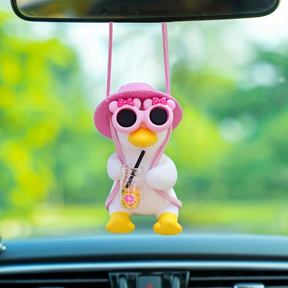 Cute Hanging Car Decoration for Summer, Cool Swinging Duck Car Decor Rearview Mirror Hanging Pendant, Cars Stuff, Cute Car Accessories, Girly Car Accessories, Pink, Yellow, Car Supplies for Girls