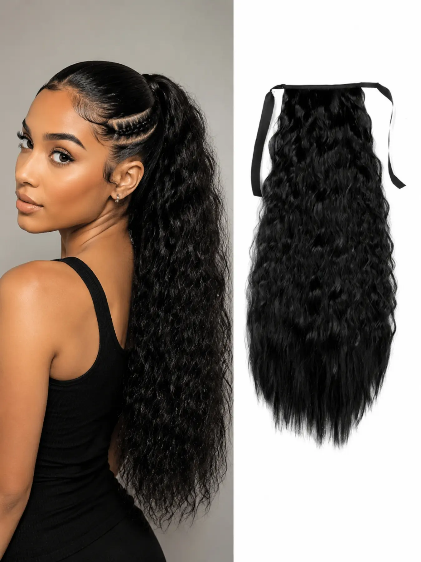 22 Inch Synthetic Wavy Ponytail Extension Drawstring Long Ponytail Hairpiece Wrap Around Hair Extension for Women