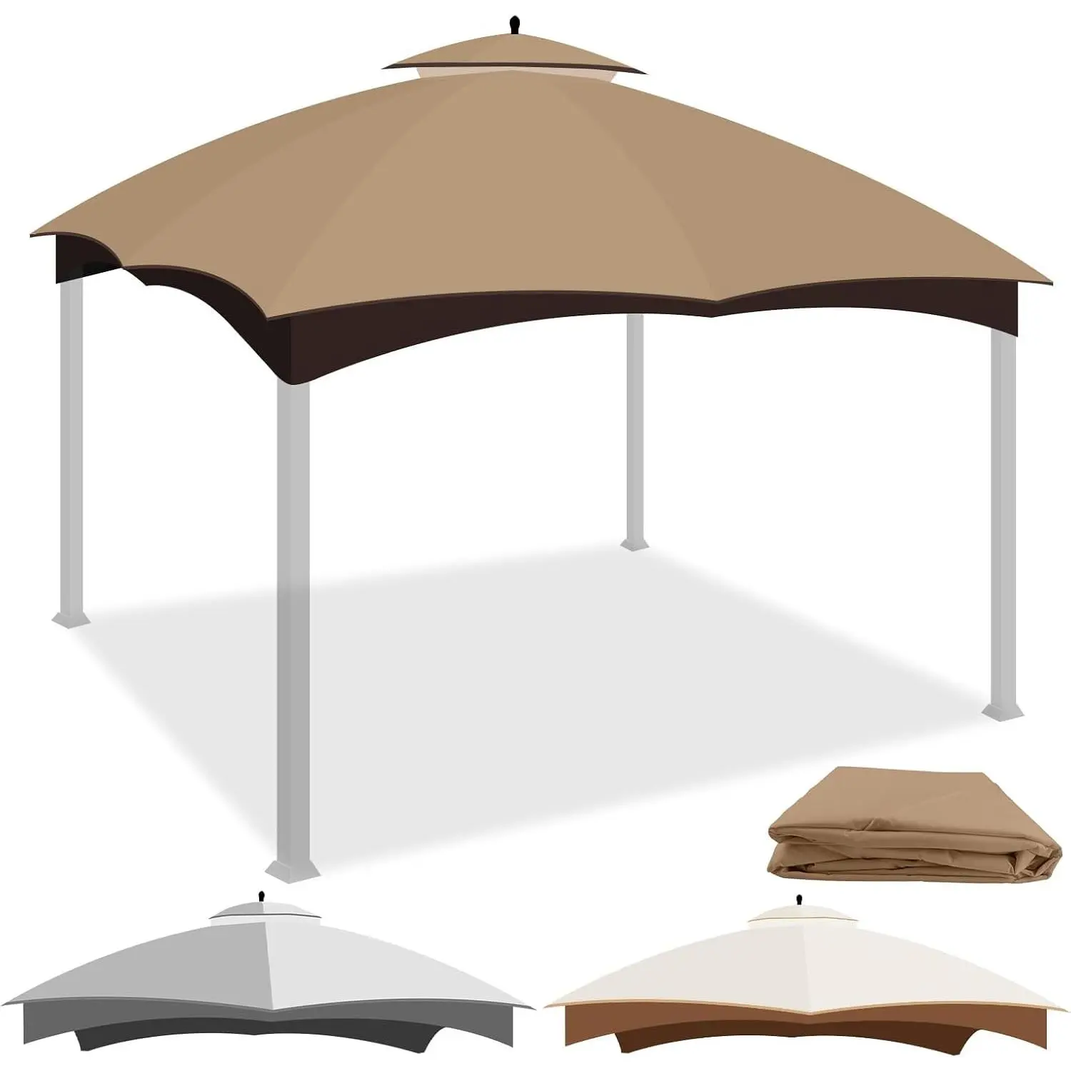 10x12  Canopy for Allen  Gazebo, Double-Tier Roof Cover with Air Vent, Heavy Duty  Gazebo Cover for Patio Garden Yard (Khaki)