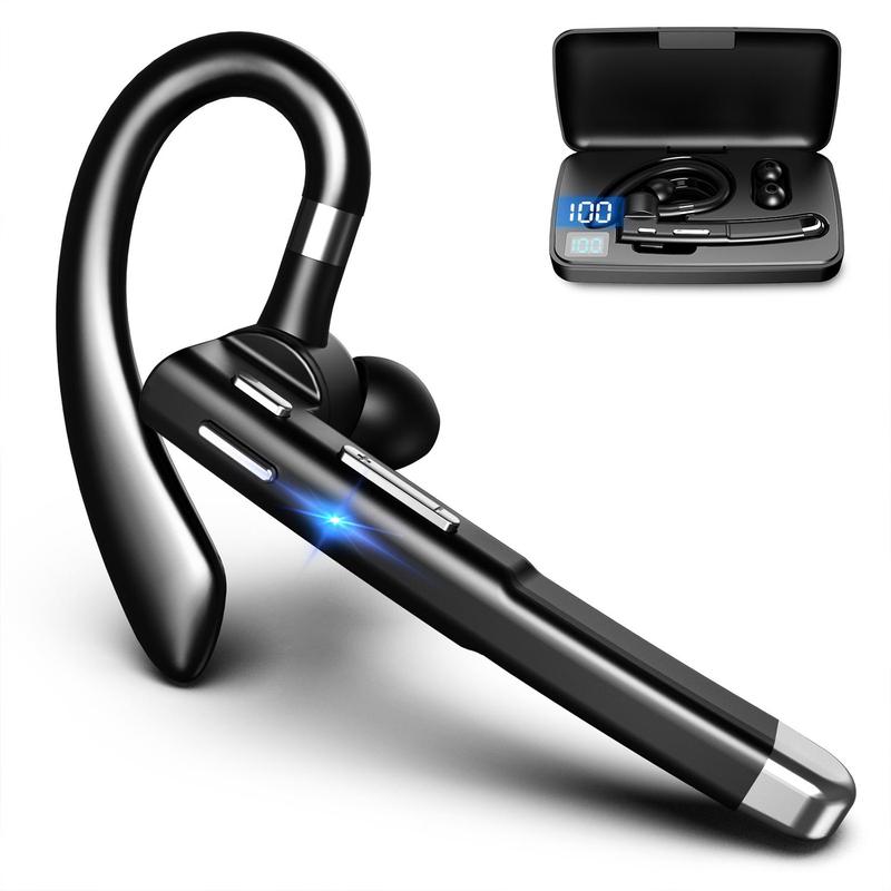 Bluetooth Trucker Headset, Wireless Bluetooth 5.3 Earpiece for Cellphone with Charging Case Built-in Microphone Hands-Free Earphones for Work Office Driver