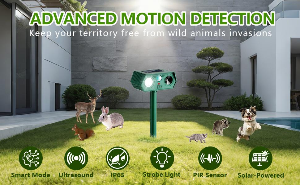 2Pack 2026 Ultrasonic Animal Repellent Outdoor Deer Repellent Devices Solar Animal Repeller Motion Activated Deterrent to Scare Cat Squirrel Rabbit Raccoon Skunk with LED Flash Lights for Yard Lawn