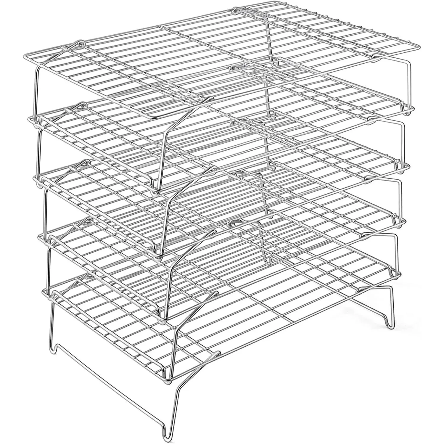 5-Tier Stainless Steel Bakeware Cooling Rack (15"x10") - Stackable, Collapsible Heavy-Duty Kitchen Utensils for Cooling, Baking, Meat Prep, Smooth Flexible Oven-Safe Easy-Clean Racks