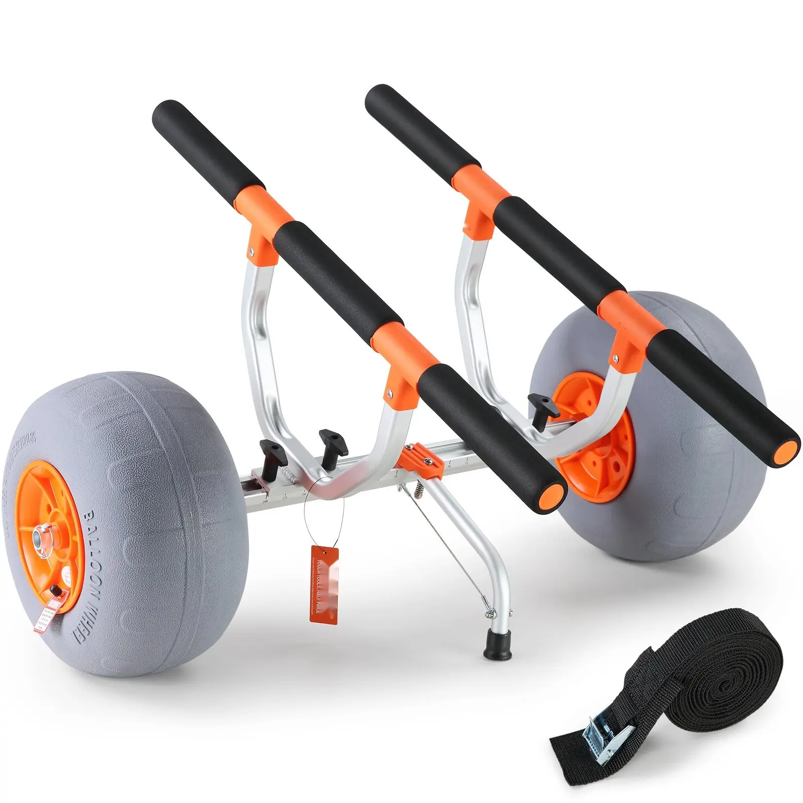 Heavy Duty Kayak Cart, Foldable Canoe Trolley With 12-Inch Wheels, Adjustable Width From 6.69 To 17.32 Inches, 350 Lb Weight Capacity, Universal Kayak And Canoe Roller Cart For Paddleboards, SUPs, Float Mats And Jon Boats