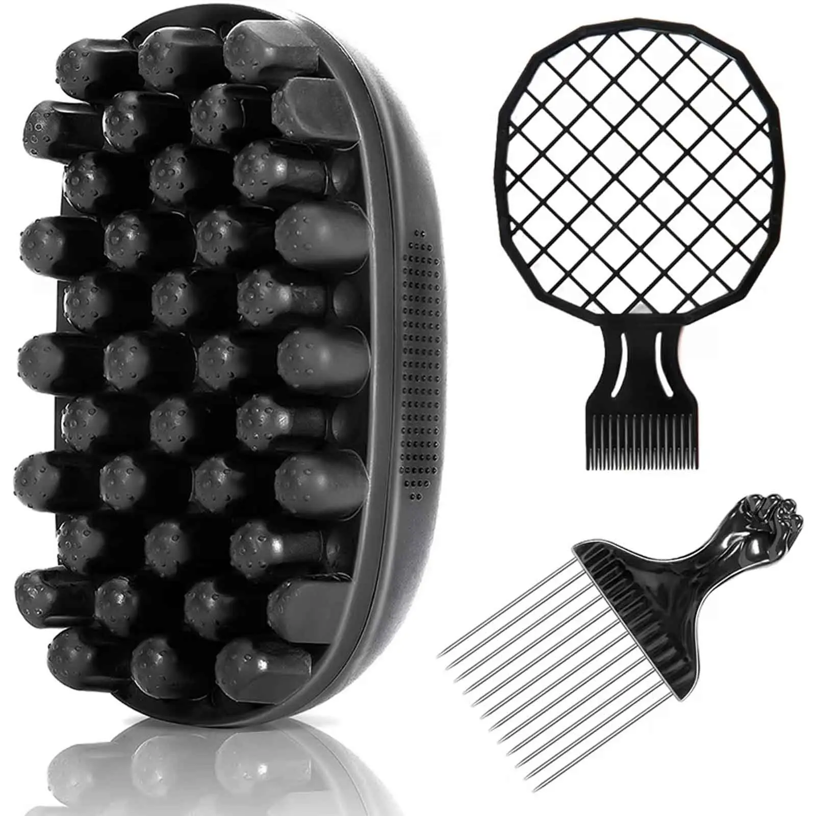 Men’s Twist Curl Styling 3-Piece Set, Hair Styling Tools: African curl sponge styling kit (including a hair pick, curl comb), designed for defined curls, wave patterns, and natural short hairstyles