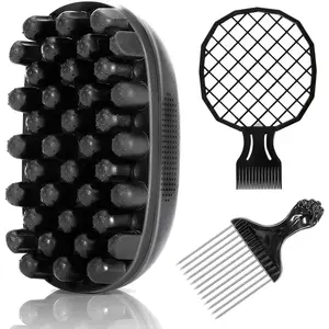 4PCS Twist Curl Easy Styling Kit for Men, Afro Twist Curl Sponge Brush Set with Hair Pick, Curl Comb & Textured Styling Glove for Defined Coils, Waves & Natural Short Hair Texture Control, Defining Curls, Multiple Uses, Afro Twist Curl Styling Tools