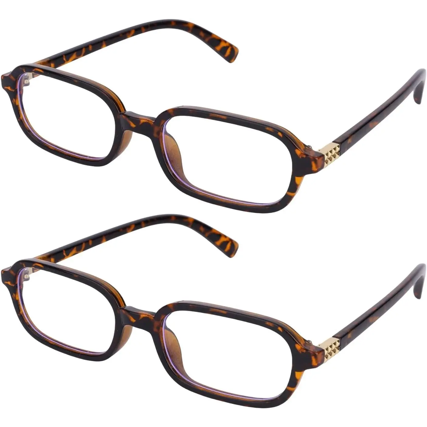 2-Pack Blue Light Glasses, Retro Rectangular Plastic Frames for Women & Men, 90s-Inspired Eyewear for Daily Wear & Gaming