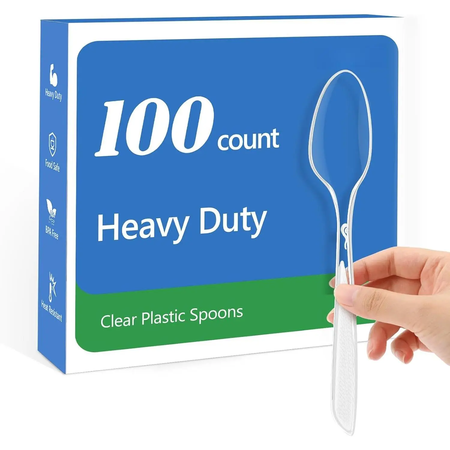 100 Count Heavy Duty Clear Plastic Spoons Disposable | ,Heat Resistant Disposable Plastic Spoons Bulk, Solid Durable  Cutlery for Parties, Events and Everyday Use