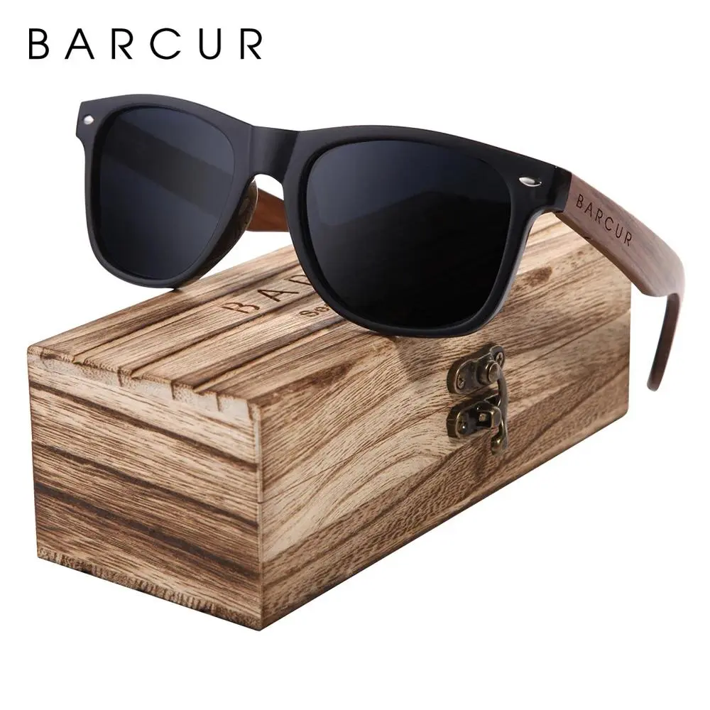 BARCUR Black Walnut Wood Polarized Sunglasses for Men, Men's Accessories, UV400 Protection Eyewear with Original Wooden Box
