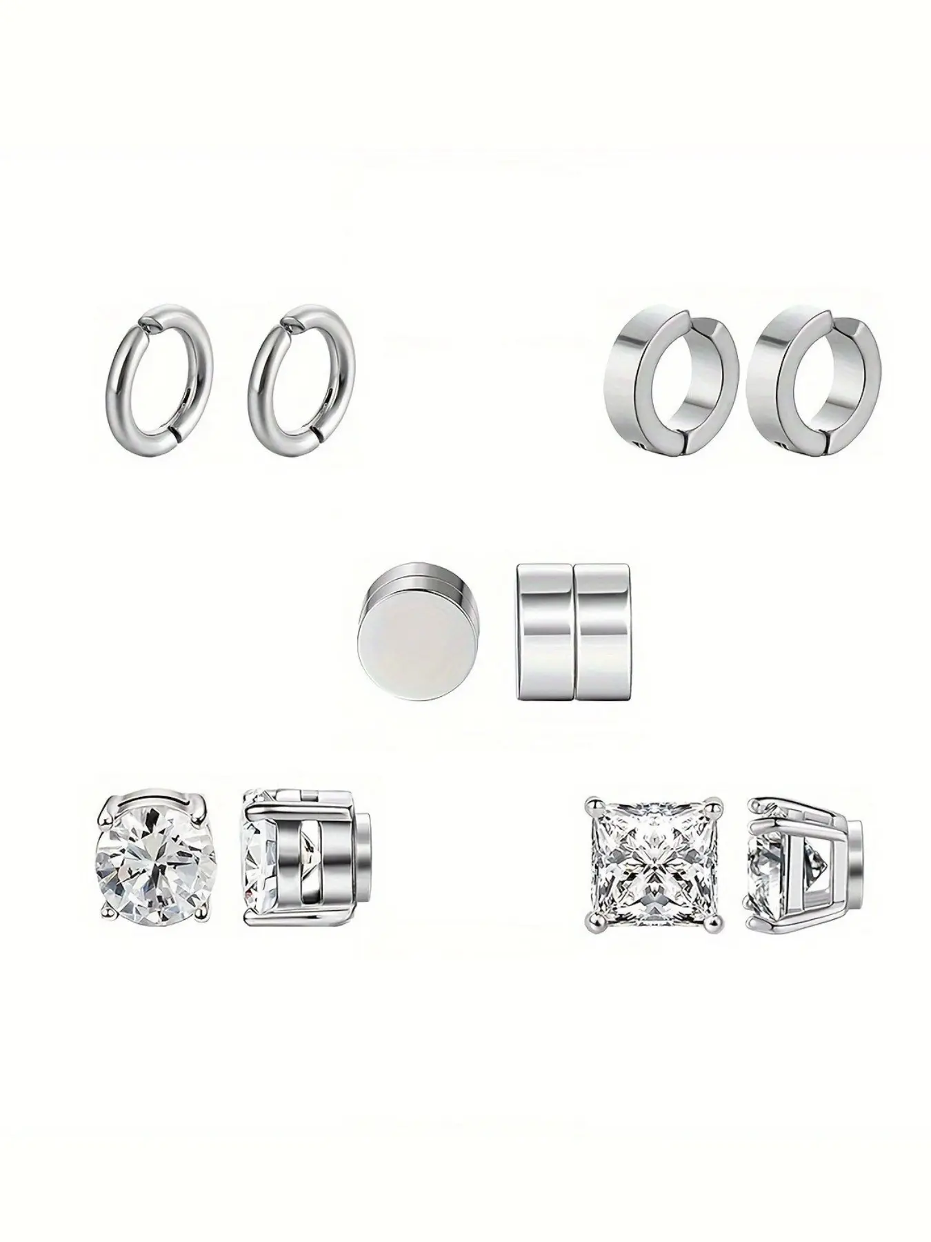 Fashion Punk Style Stainless Steel Magnetic Ear Cuffs Set, Ear Cuffs Non Piercing, Unisex No-Piercing Earrings, Suitable for All Occasions, Casual Jewelry, Ear Accessories