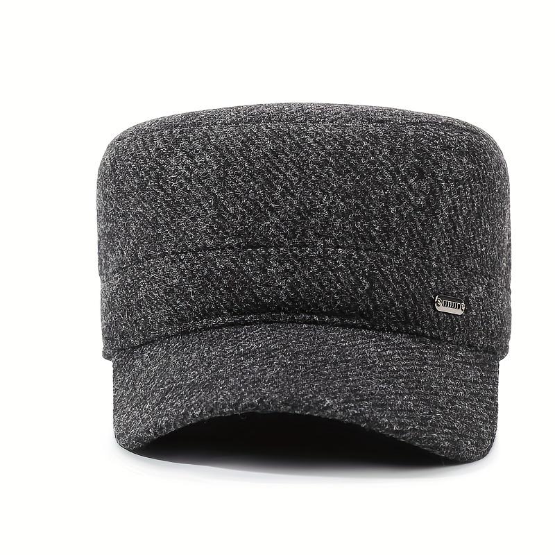 Men's Winter Warm Fleece-Lined Thickened Flat Cap with Ear Flaps - Tweed Style Felt Hat for Elderly & Middle-Aged, Multi-Color Options (Black, Navy, Brown, Grey) - Outdoor & Formal Cold Weather, Christmas/Thanksgiving/Halloween Accessory, Funky & Stylish