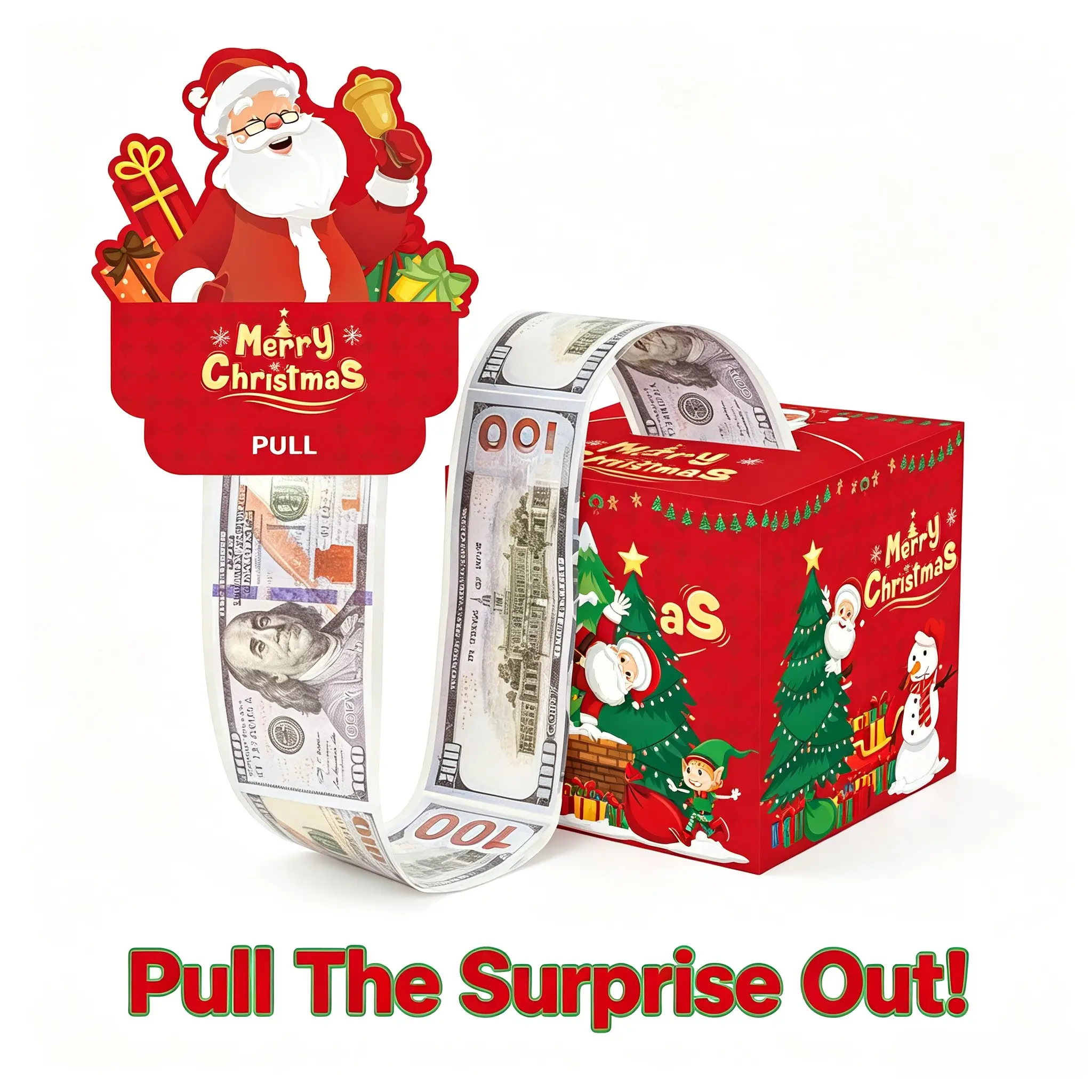 Christmas Money Pull Box, Creative Surprise Cash Gift Holder, Interactive Pull Out Money Box for Family Friends, Holiday Celebration