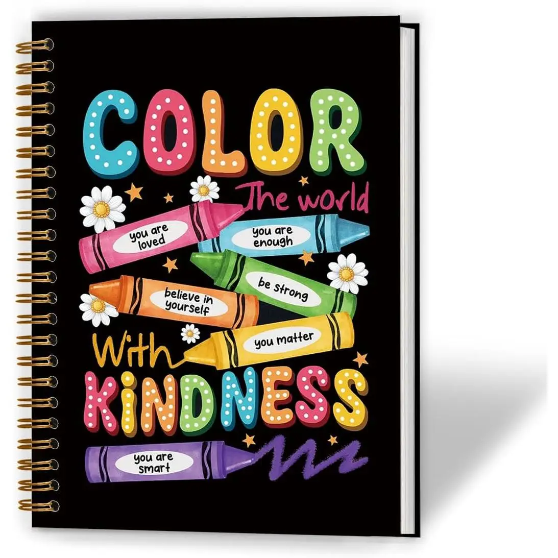 Boho Inspirational Teacher Spiral Notebook 5.5x8.3, Teacher Appreciation Gifts, Color the World with Kindness Motivational Journal for Women, Hardcover Notebook Journal