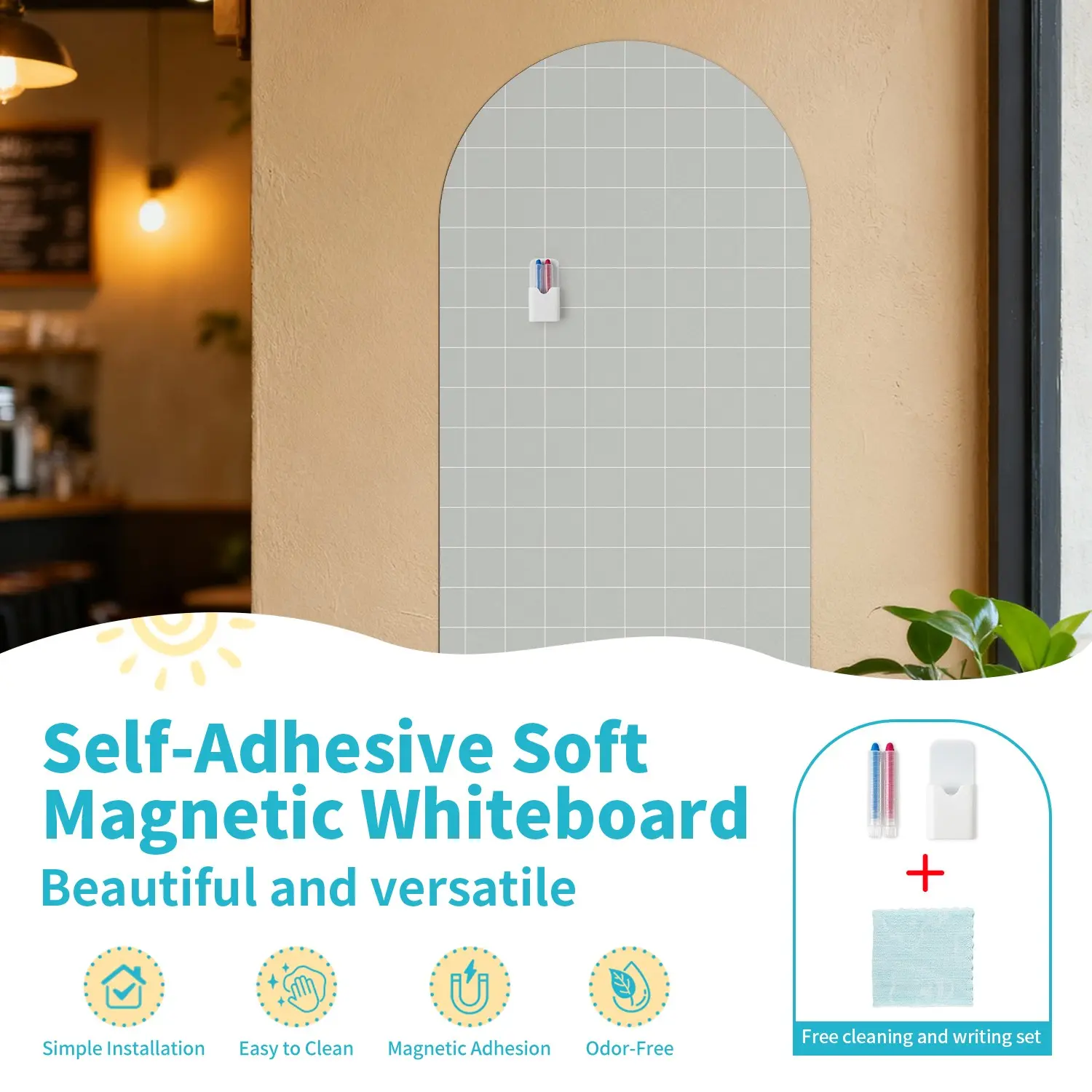 Self-Adhesive Soft Magnetic Whiteboard, Matte Erasable Surface, Strong Magnetism, Smooth Writing, Ideal for Kids Room and Home Office