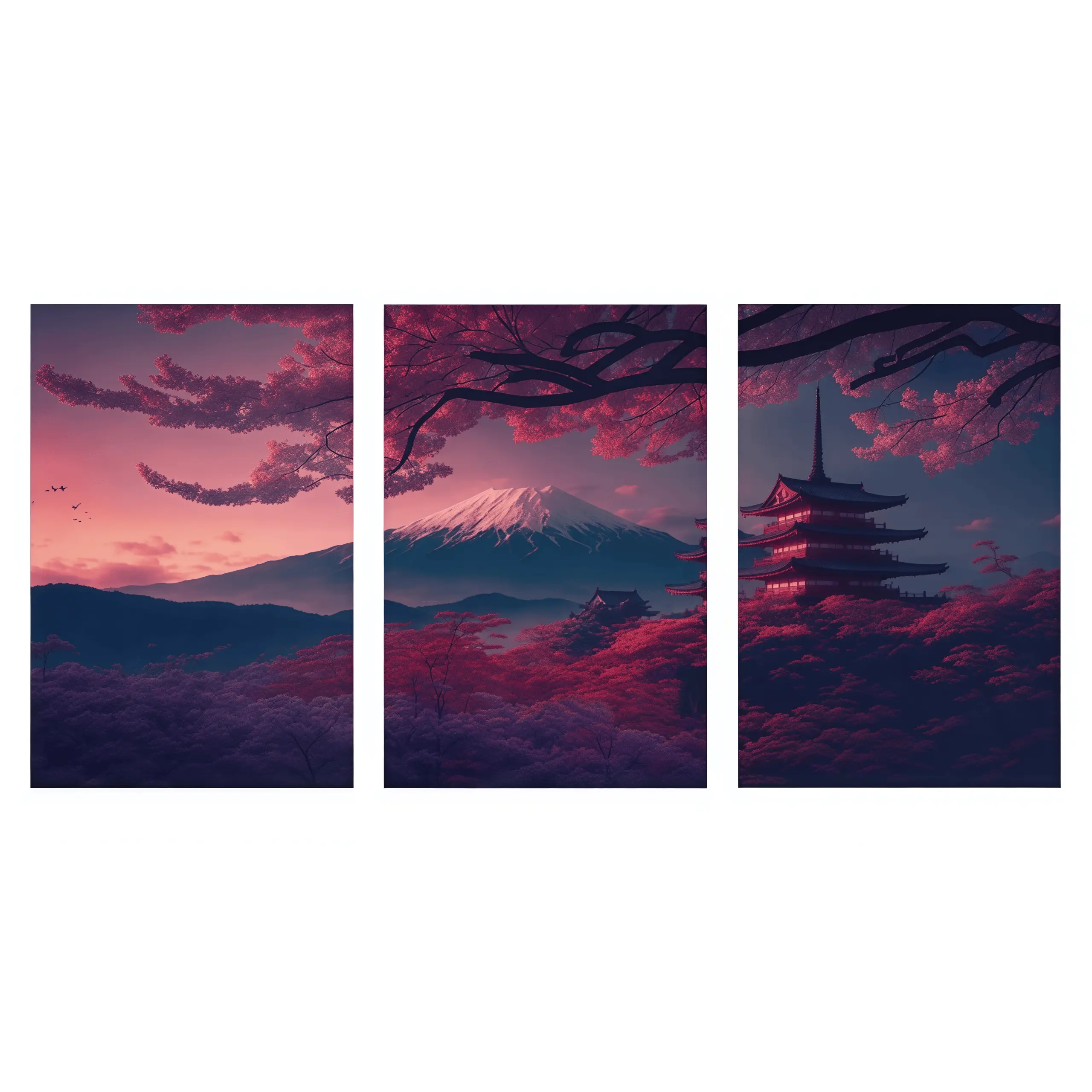 Wood-Framed Canvas Wall Art, Set of 1–3 Japanese-Style Cherry Blossom Landscape Canvas Prints, Waterproof, Vibrant Colors, Modern Home Wall Decor, Asian Inspired Wall Art, Nature Landscape Artwork, Spring Aesthetic Decor, Zen Room Decoration, Living Room