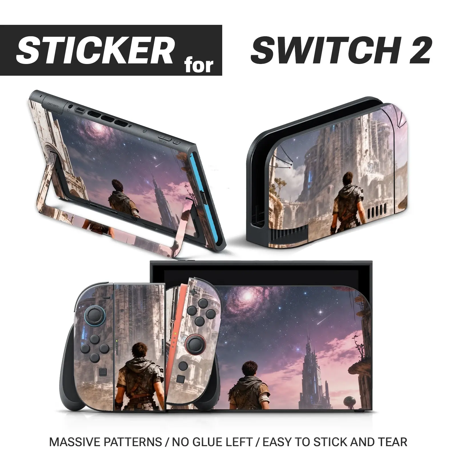 Star River Ancient City Fantasy Sci-Fi Vinyl Sticker for Switch 2, Waterproof Removable Game Console Decor, Controller Protection Film, Switch Accessories
