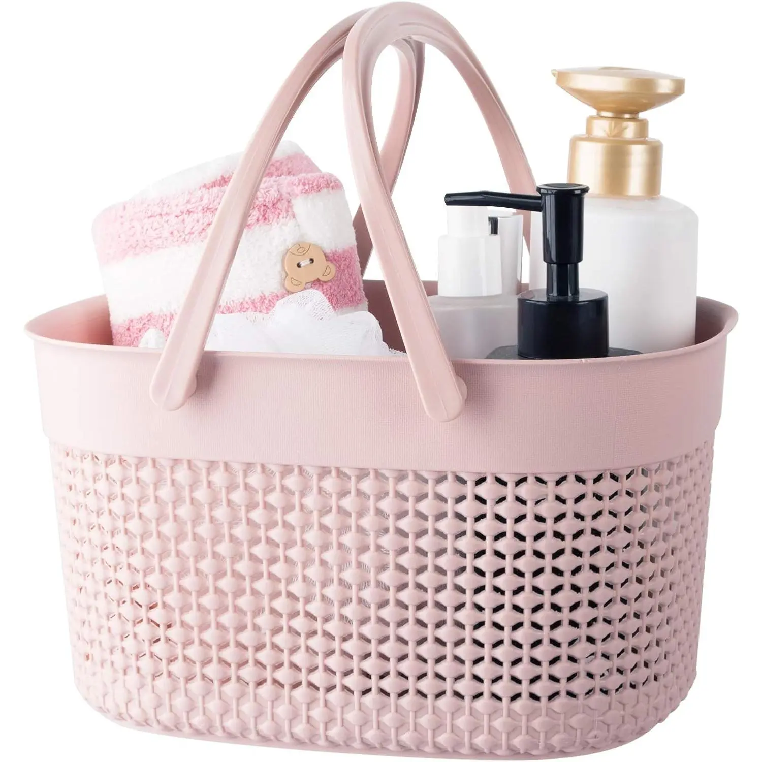 Portable Shower Caddy Basket, Plastic Organizer Storage Tote with Handles Toiletry Bag Bin Box for Bathroom, College Dorm Room Essentials, Kitchen, Camp, Gym, Pink
