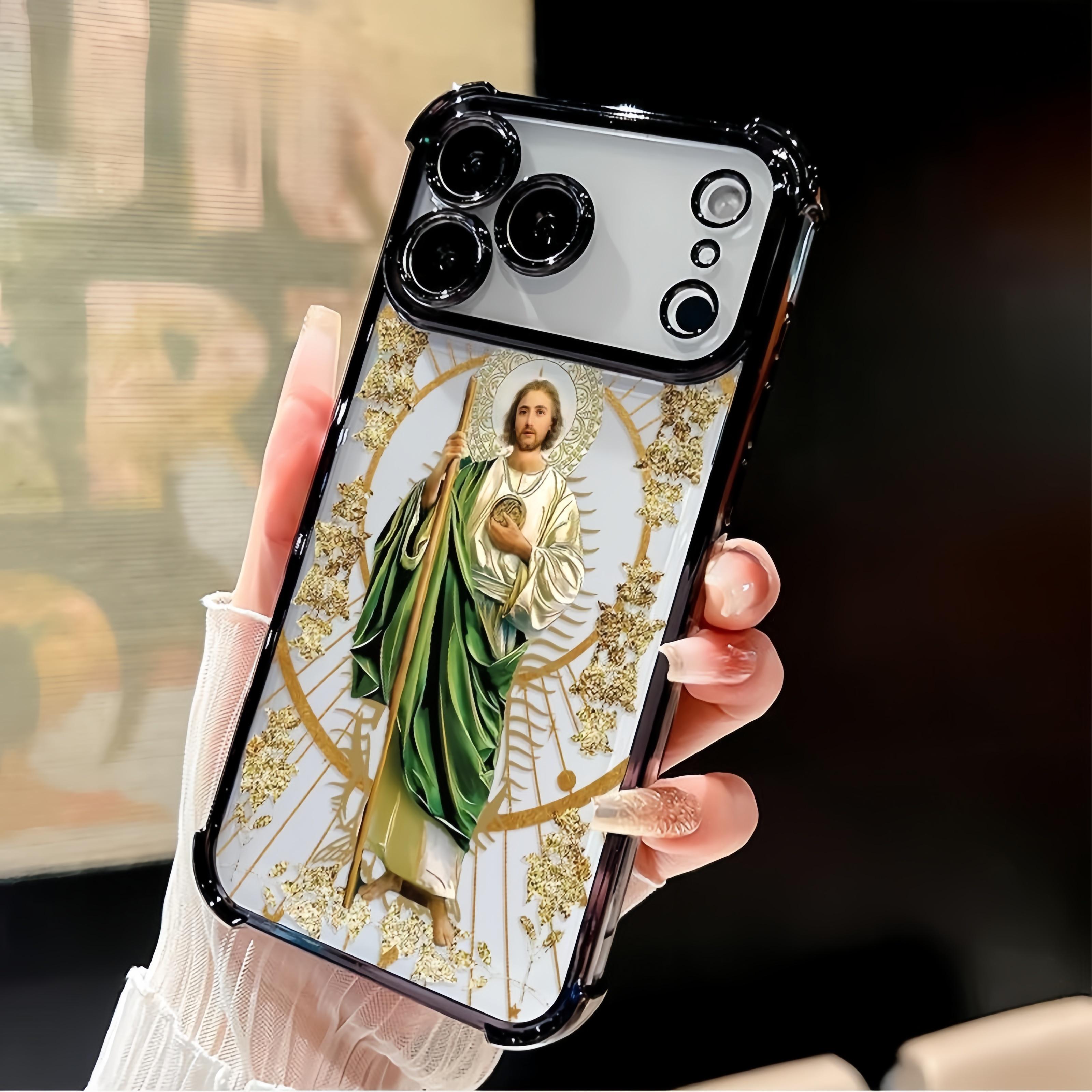 Luxury Saint Jude Thaddeus Transparent Electroplated Corner Shockproof Phone Case For iPhone 17 Pro Max 16 Air 15 Plus 14 13 12 11 E Heavy Duty Cushion Bumper Protective Cover Religious Gift For Men Women, Ideal Holiday Present