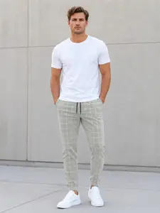 Men's Casual Long Pants, Fashion Ripped Hole Design, Comfortable Drawstring Waist, Trendy Streetwear Trousers for Daily Wear, Adjustable Drawstring Pants