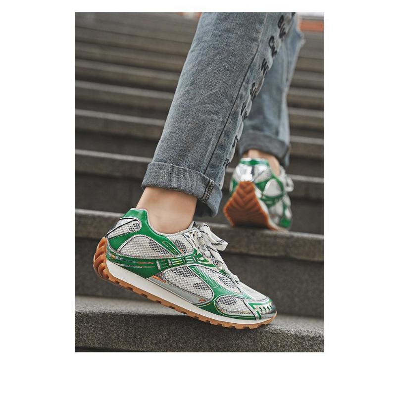 Metallic Mesh Paneled Retro Sneakers, Chunky Gum Sole, Multi Colorway Casual Streetwear Shoes for American Fashion Lovers Metallic Mesh Paneled Retro Sneakers, Chunky Gum Sole, Multi Colorway Casual Streetwear Shoes for American Fashion Lovers